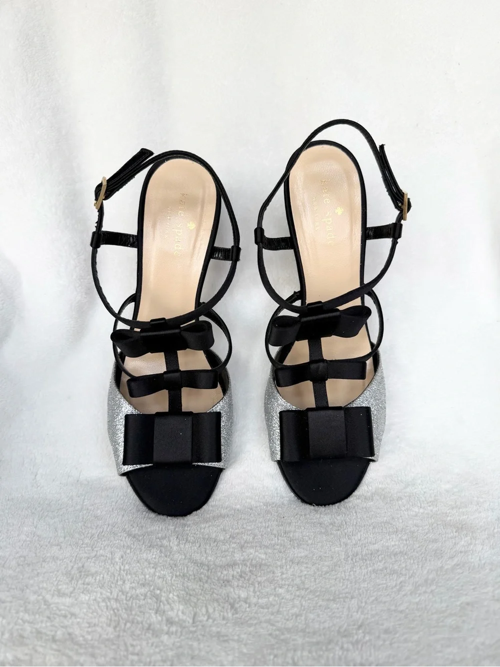Kate Spade New York Silver Satin Bow Slingback Sandals 8.5
